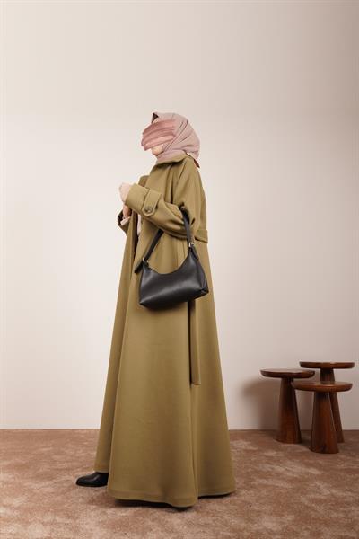 Düğmeli Kloş Kaban - Ihlamur