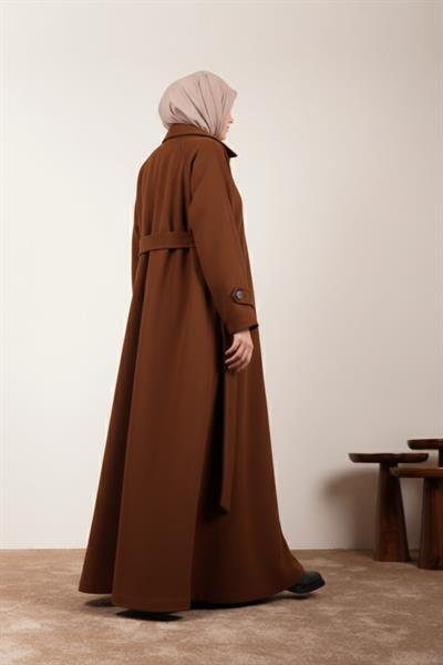 Düğmeli Kloş Kaban - Kahve