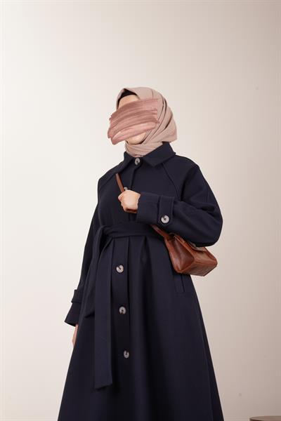 Düğmeli Kloş Kaban - Lacivert