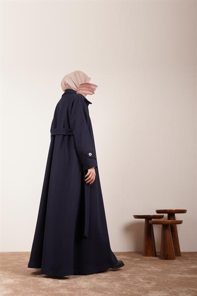 Düğmeli Kloş Kaban - Lacivert