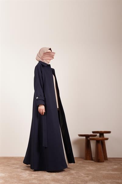 Düğmeli Kloş Kaban - Lacivert