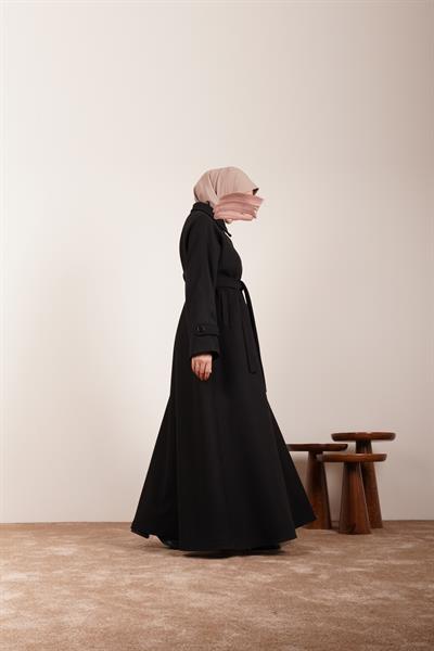 Düğmeli Kloş Kaban - Siyah