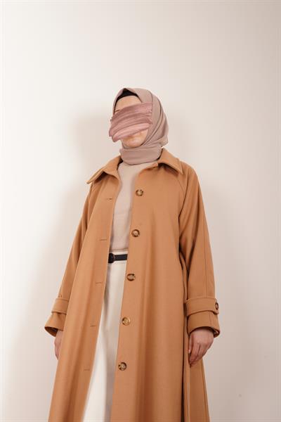 Düğmeli Kloş Kaban - Sütlü kahve