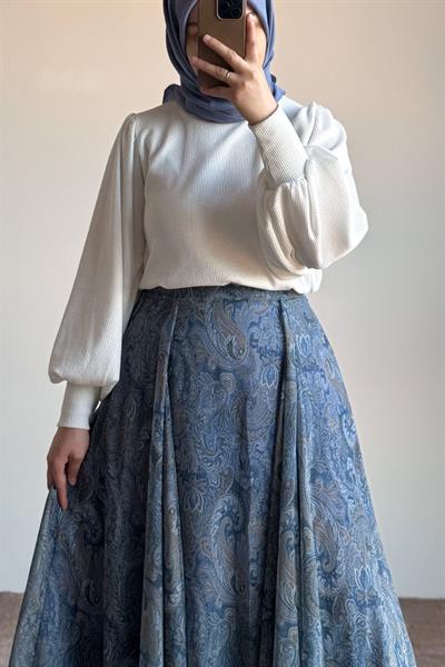 Etnik Desen Etek - Soft mavi