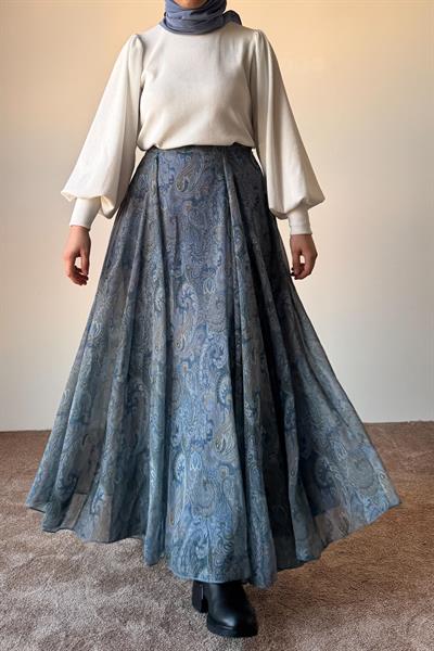 Etnik Desen Etek - Soft mavi