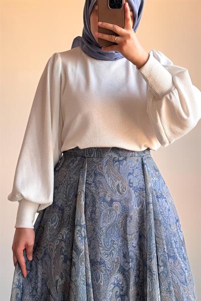 Etnik Desen Etek - Soft mavi