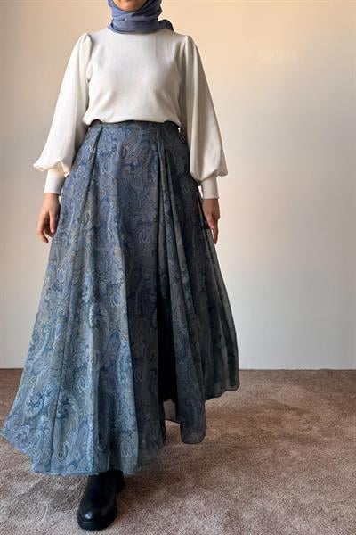 Etnik Desen Etek - Soft mavi