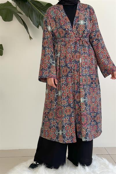 Etnik Desen Kimono - Kiremit