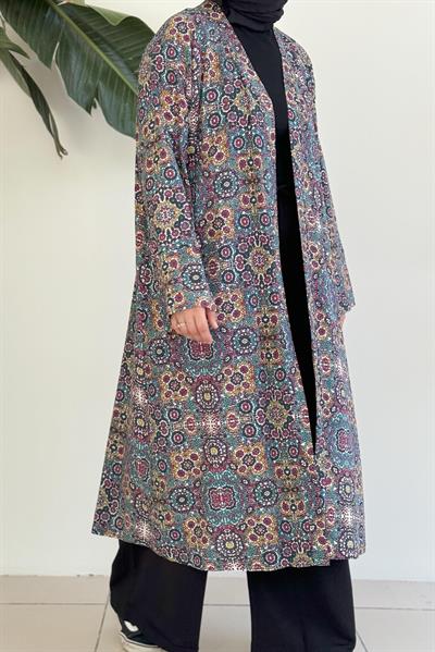 Etnik Desen Kimono - Turkuaz