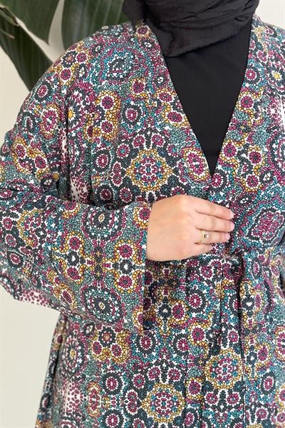 Etnik Desen Kimono - Turkuaz