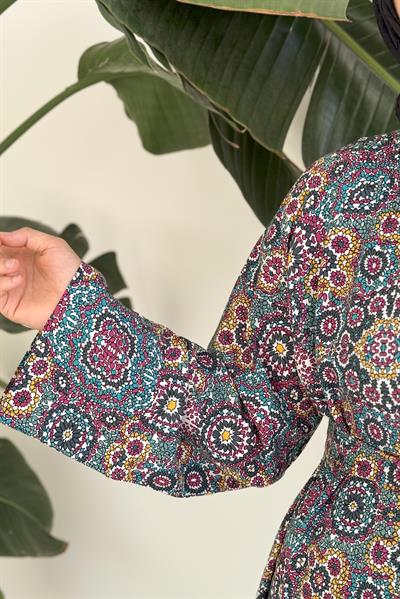 Etnik Desen Kimono - Turkuaz