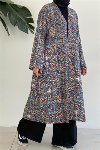 Etnik Desen Kimono - Turkuaz