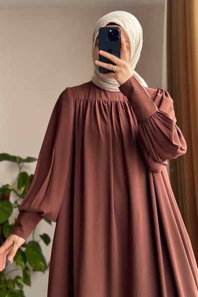 Fermuar Manşetli Elbise - Açık kahve