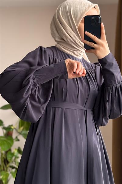 Fermuar Manşetli Elbise - Antrasit