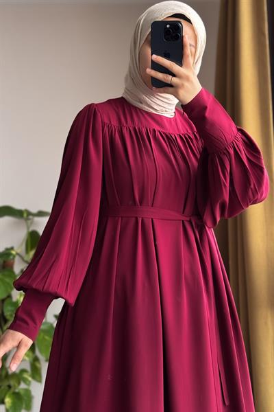 Fermuar Manşetli Elbise - Bordo