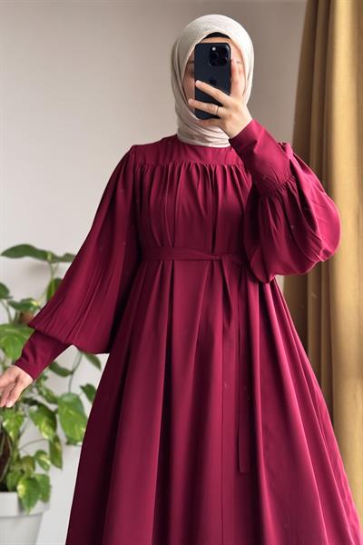 Fermuar Manşetli Elbise - Bordo