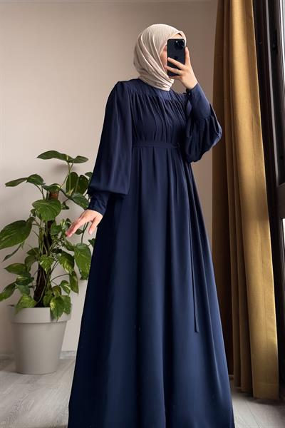 Fermuar Manşetli Elbise - Lacivert