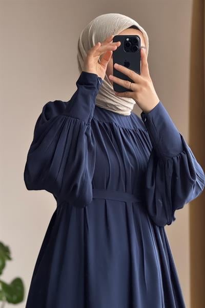Fermuar Manşetli Elbise - Lacivert