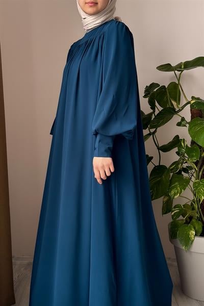 Fermuar Manşetli Elbise - Petrol mavi