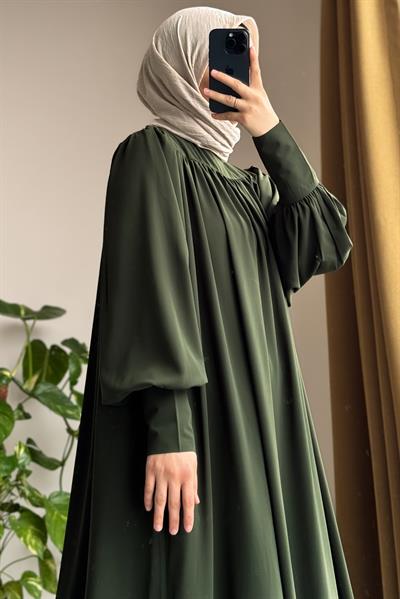 Fermuar Manşetli Elbise - Zümrüt yeşil