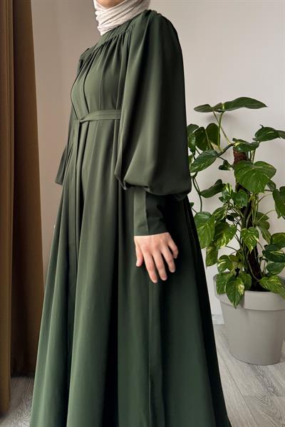 Fermuar Manşetli Elbise - Zümrüt yeşil