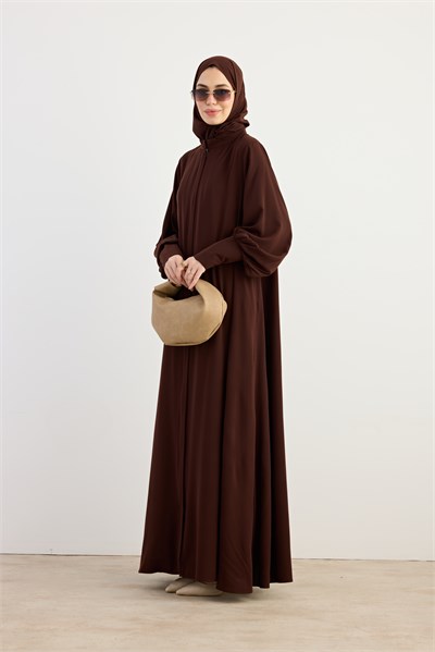 Fermuar Manşetli Ferace - Acı kahve