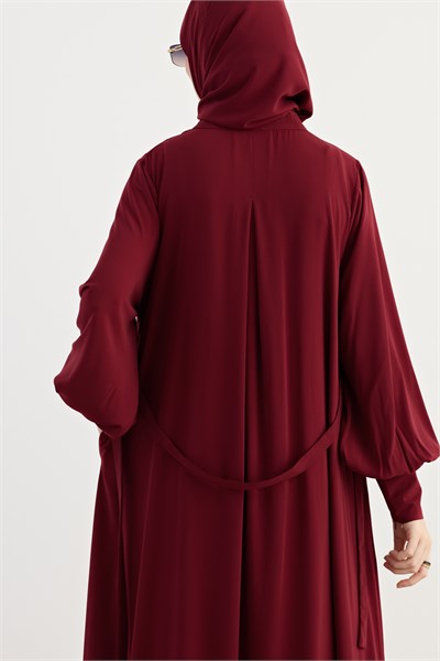 Fermuar Manşetli Ferace - Bordo
