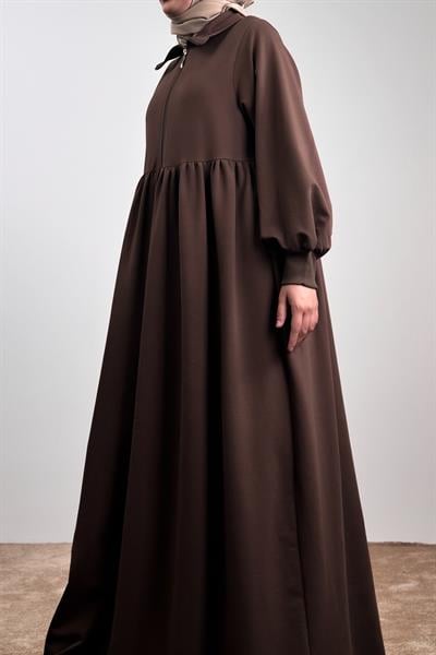 Fermuar Yaka Sweat Elbise - Acı kahve