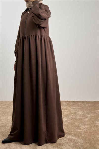 Fermuar Yaka Sweat Elbise - Acı kahve