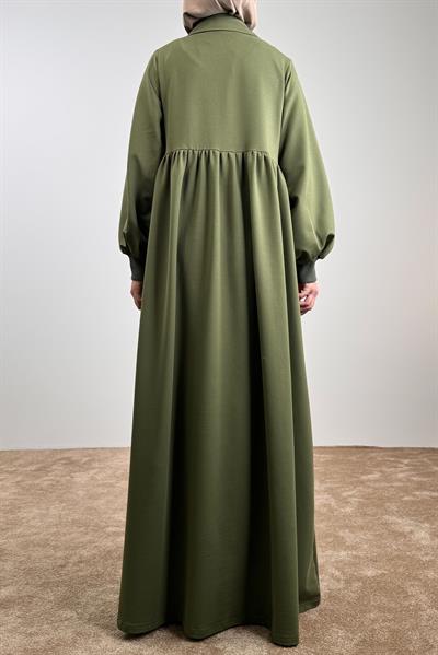 Fermuar Yaka Sweat Elbise - Haki yeşil