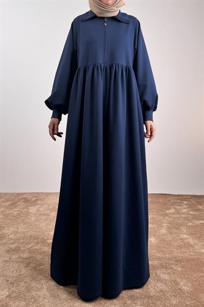 Fermuar Yaka Sweat Elbise - Lacivert