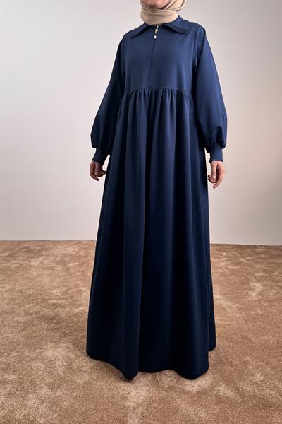 Fermuar Yaka Sweat Elbise - Lacivert