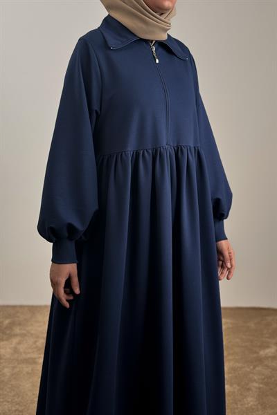 Fermuar Yaka Sweat Elbise - Lacivert