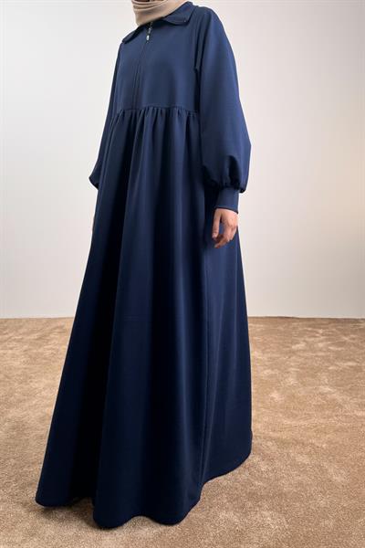 Fermuar Yaka Sweat Elbise - Lacivert