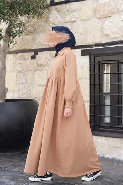 Fermuar Yaka Sweat Elbise - Vizon