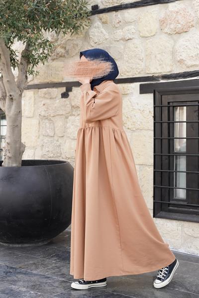 Fermuar Yaka Sweat Elbise - Vizon