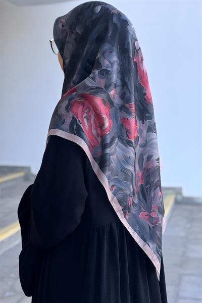 Floral Desen Pamuk Eşarp - Bordo