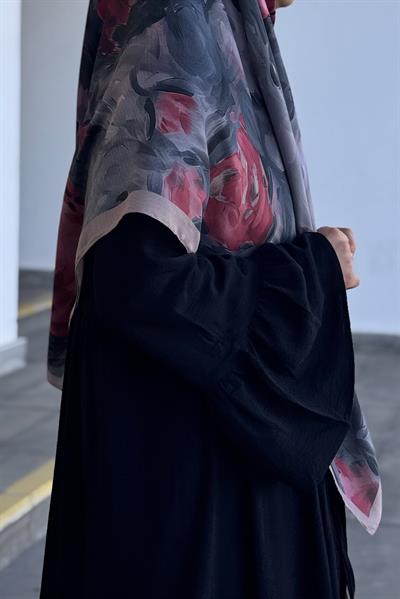 Floral Desen Pamuk Eşarp - Bordo