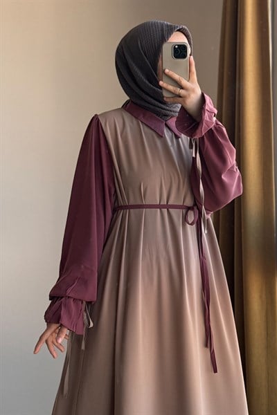 Ganimet Elbise - Bej/ Gül kurusu