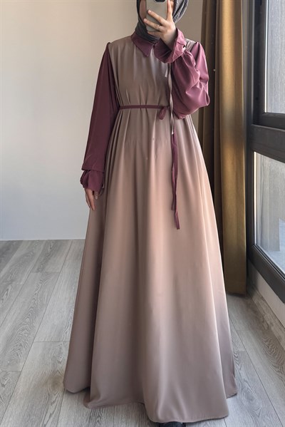 Ganimet Elbise - Bej/ Gül kurusu
