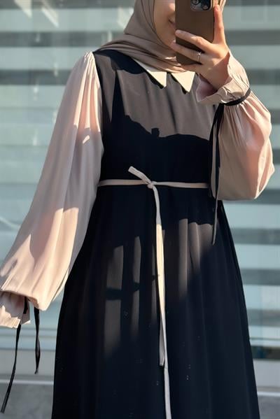 Ganimet Elbise - Siyah/ Açık bej