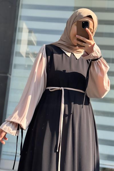 Ganimet Elbise - Siyah/ Açık bej