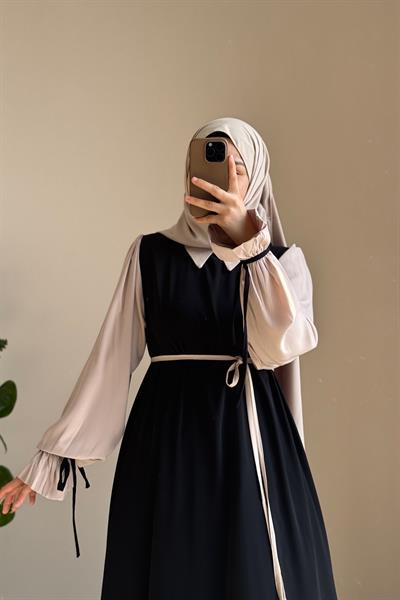 Ganimet Elbise - Siyah/ Açık bej