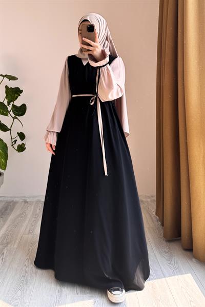 Ganimet Elbise - Siyah/ Açık bej