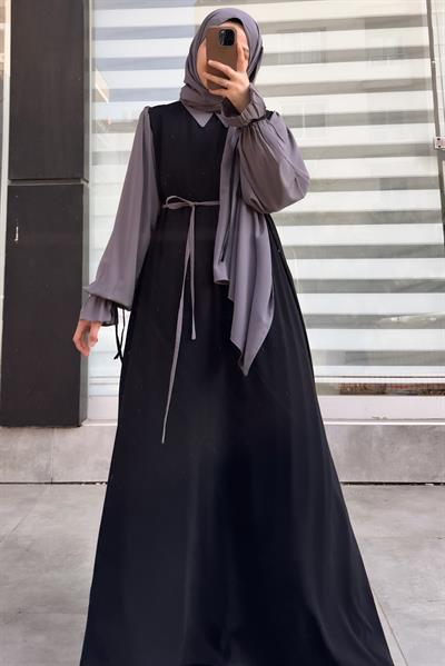 Ganimet Elbise - Siyah/ Açık gri