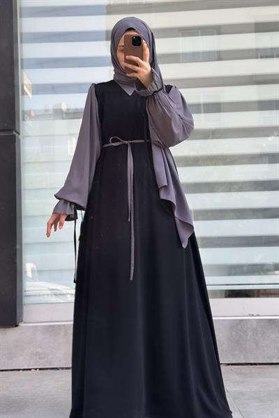 Ganimet Elbise - Siyah/ Açık gri