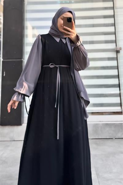 Ganimet Elbise - Siyah/ Açık gri