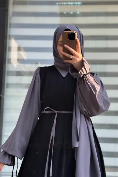 Ganimet Elbise - Siyah/ Açık gri