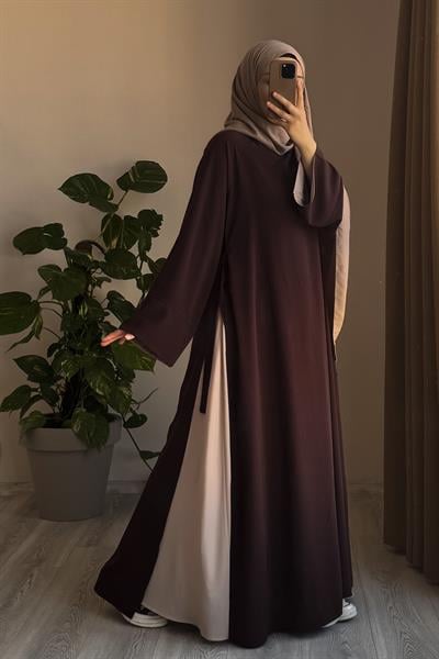 Garni Elbiseli Takım - Acı kahve/ Bej