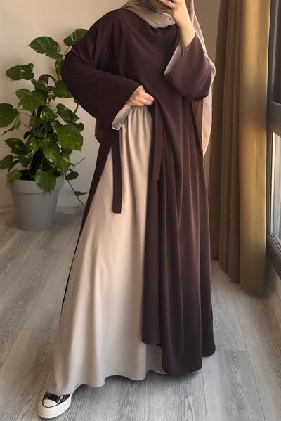 Garni Elbiseli Takım - Acı kahve/ Bej